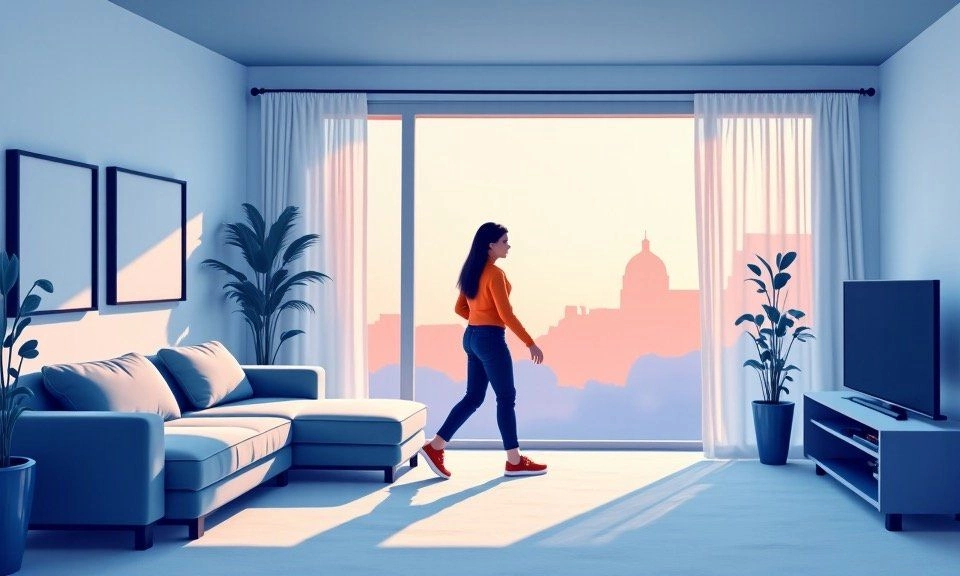 Illustration of person walking through their living room