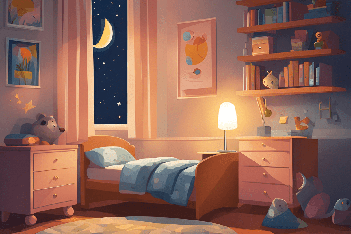 AI illustration of a child's bedroom with a nightlight