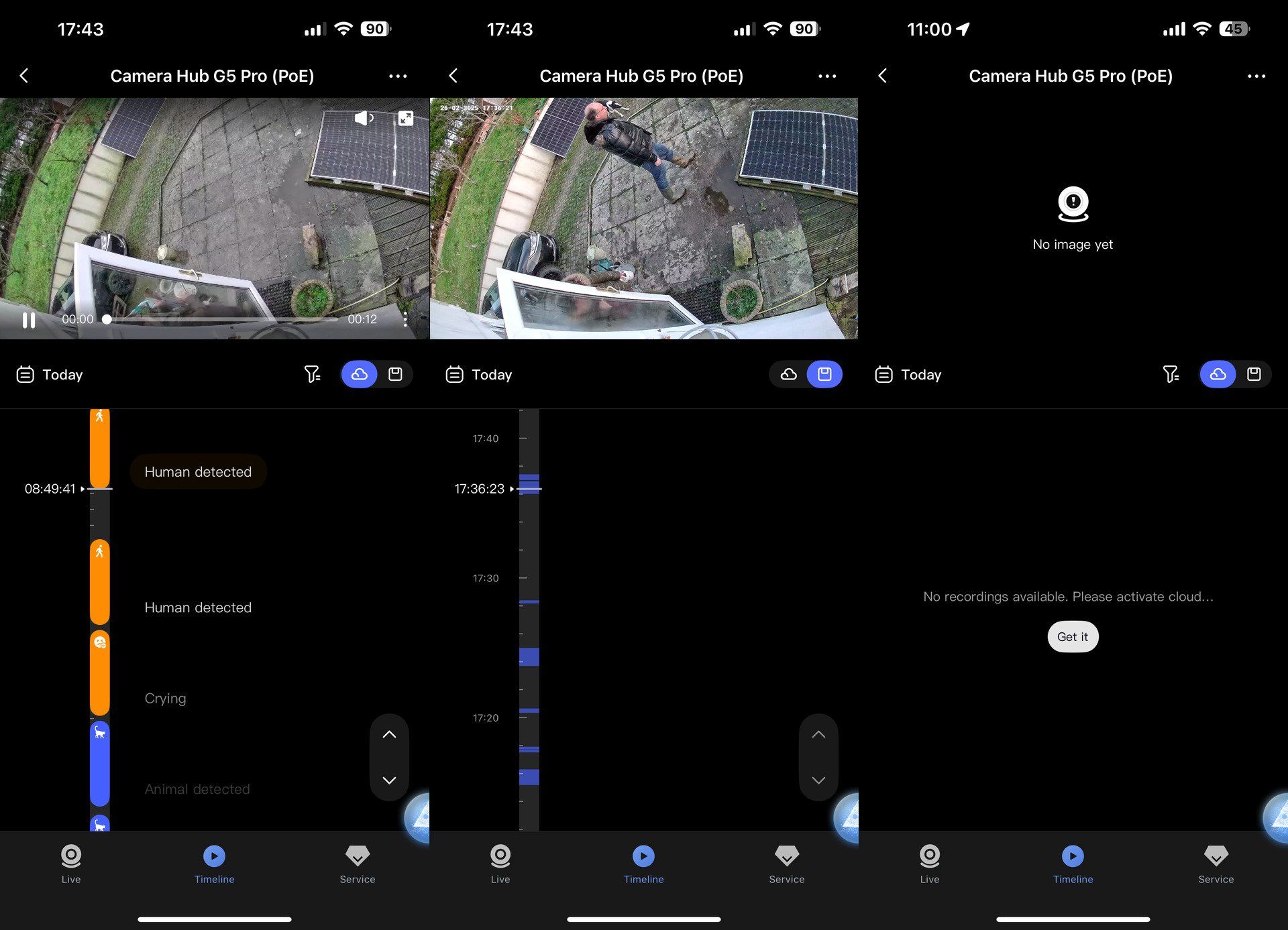 Camera hub events timeline comparison