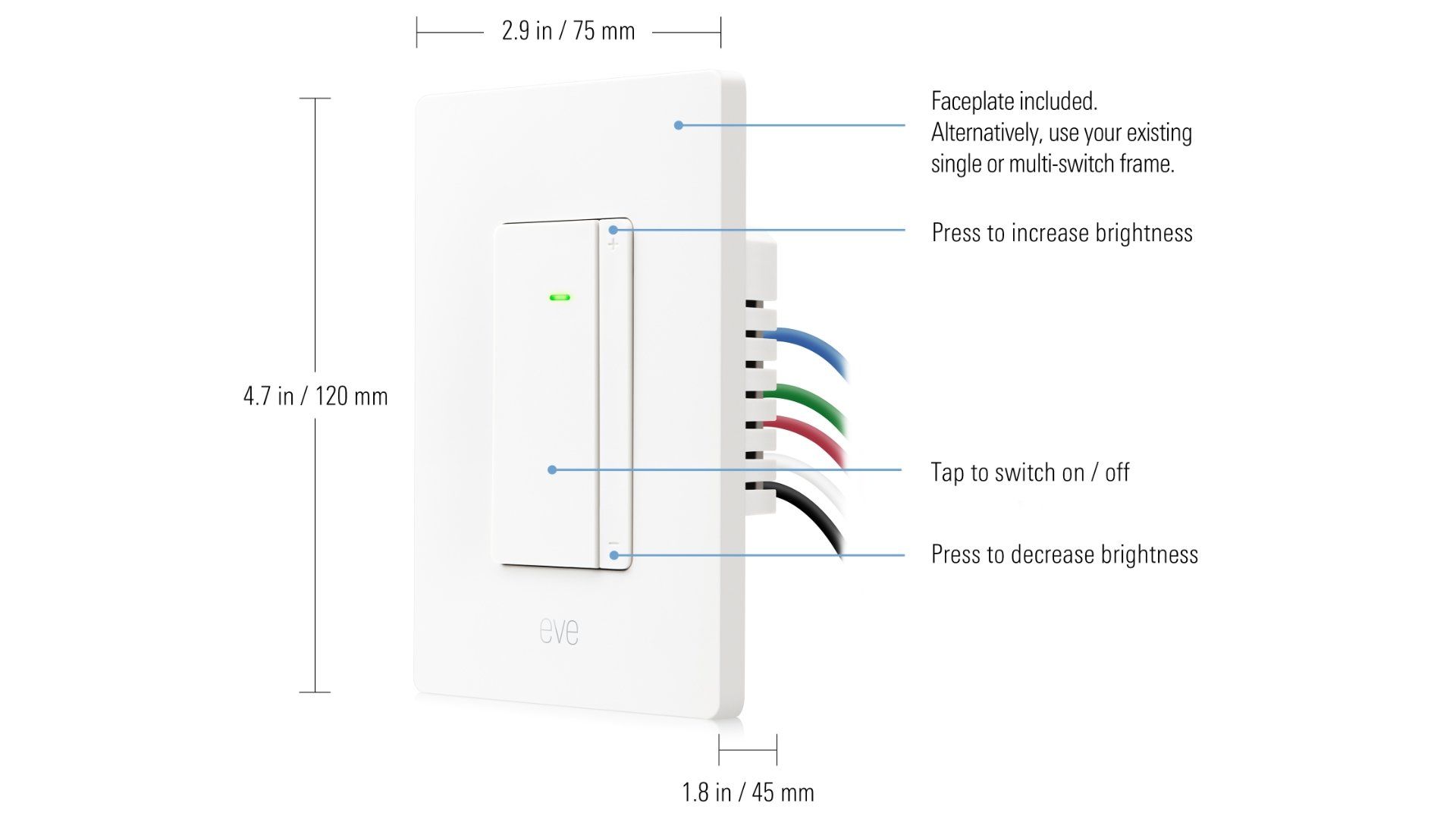 Eve dimmer switch hardware features