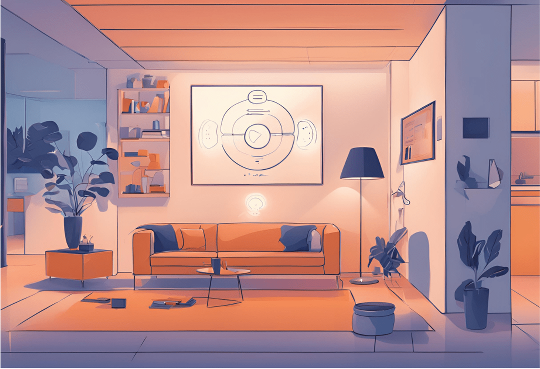 Illustration of a smart home living room with lights