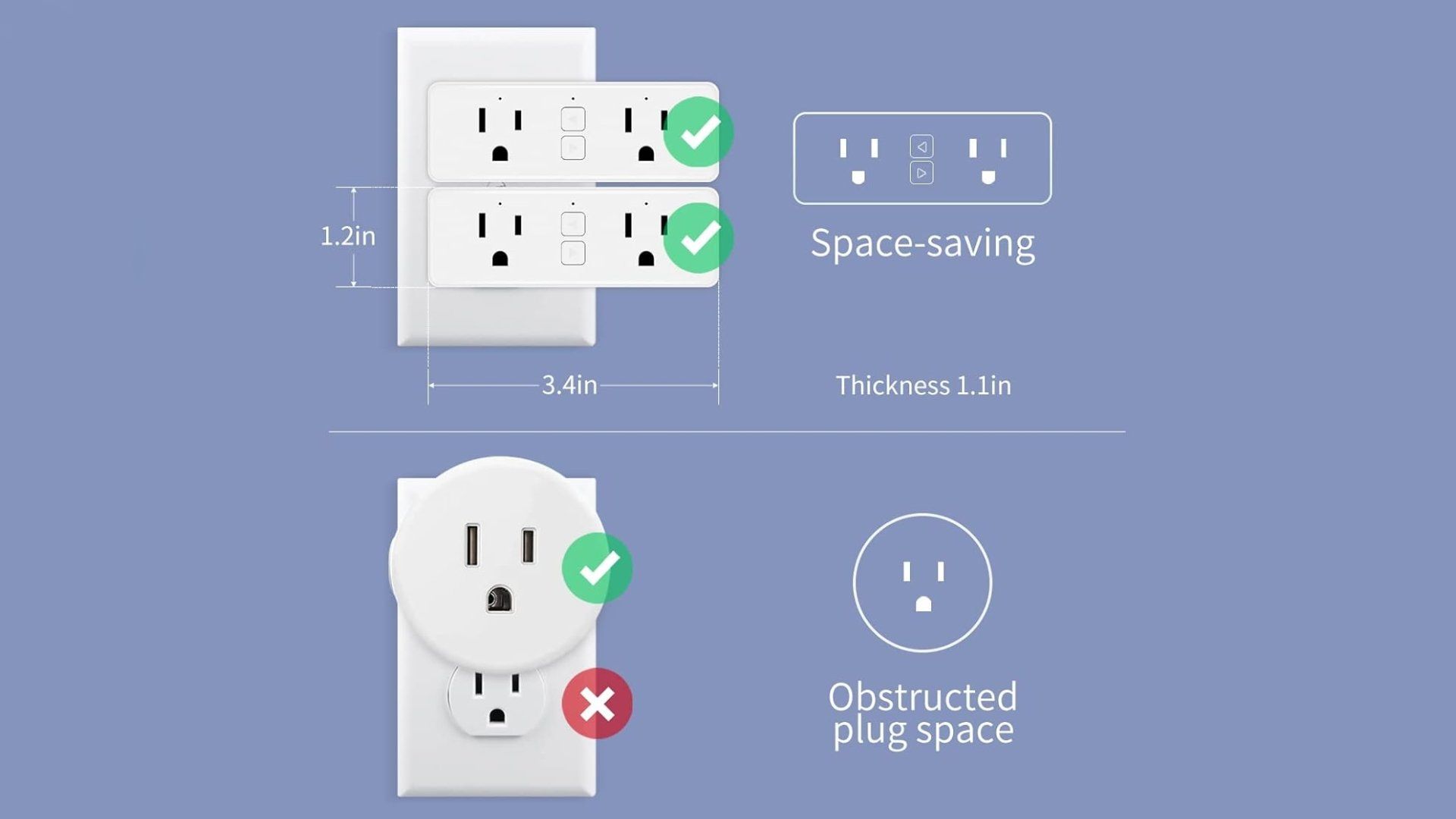 Junlit dual matter smart plug size