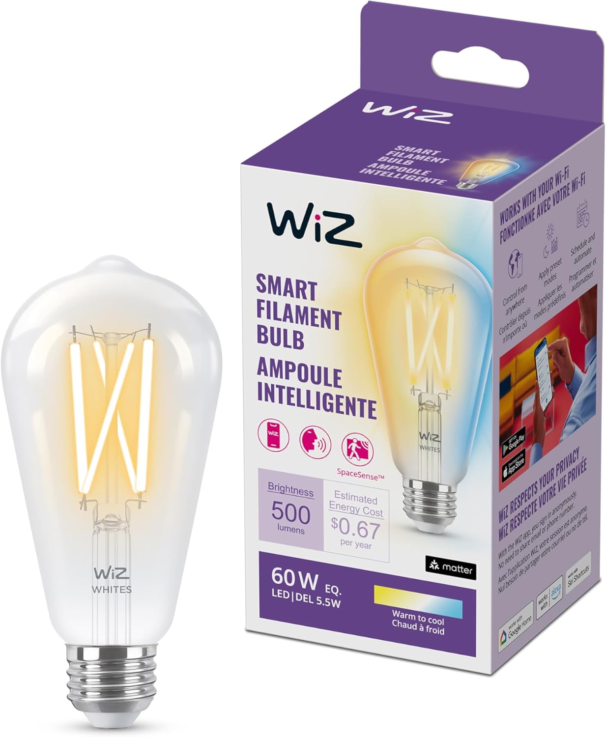 Wiz connected st19 tunable smart filament bulb product